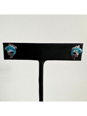 Chinese Export Cloisonne Enamel Koi Fish Stud Earrings Gold Tone